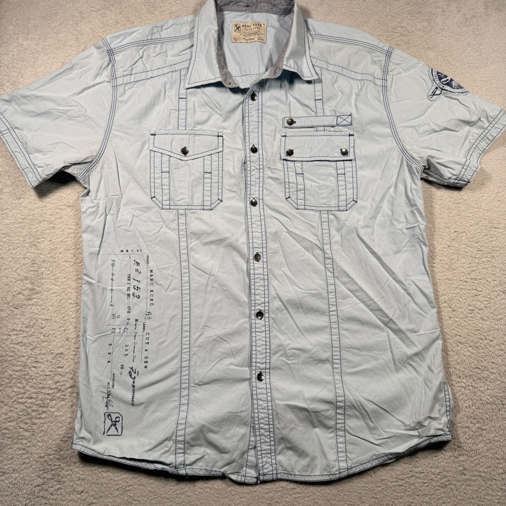 Vintage Y2K Marc Ecko Cut & Sew Button Down Mens XL Blue Contrast Stitch Shirt
